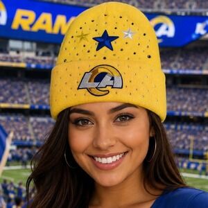 Los‎ Angeles Rams Beanie Yellow design with Logo, Star & Rhinestones